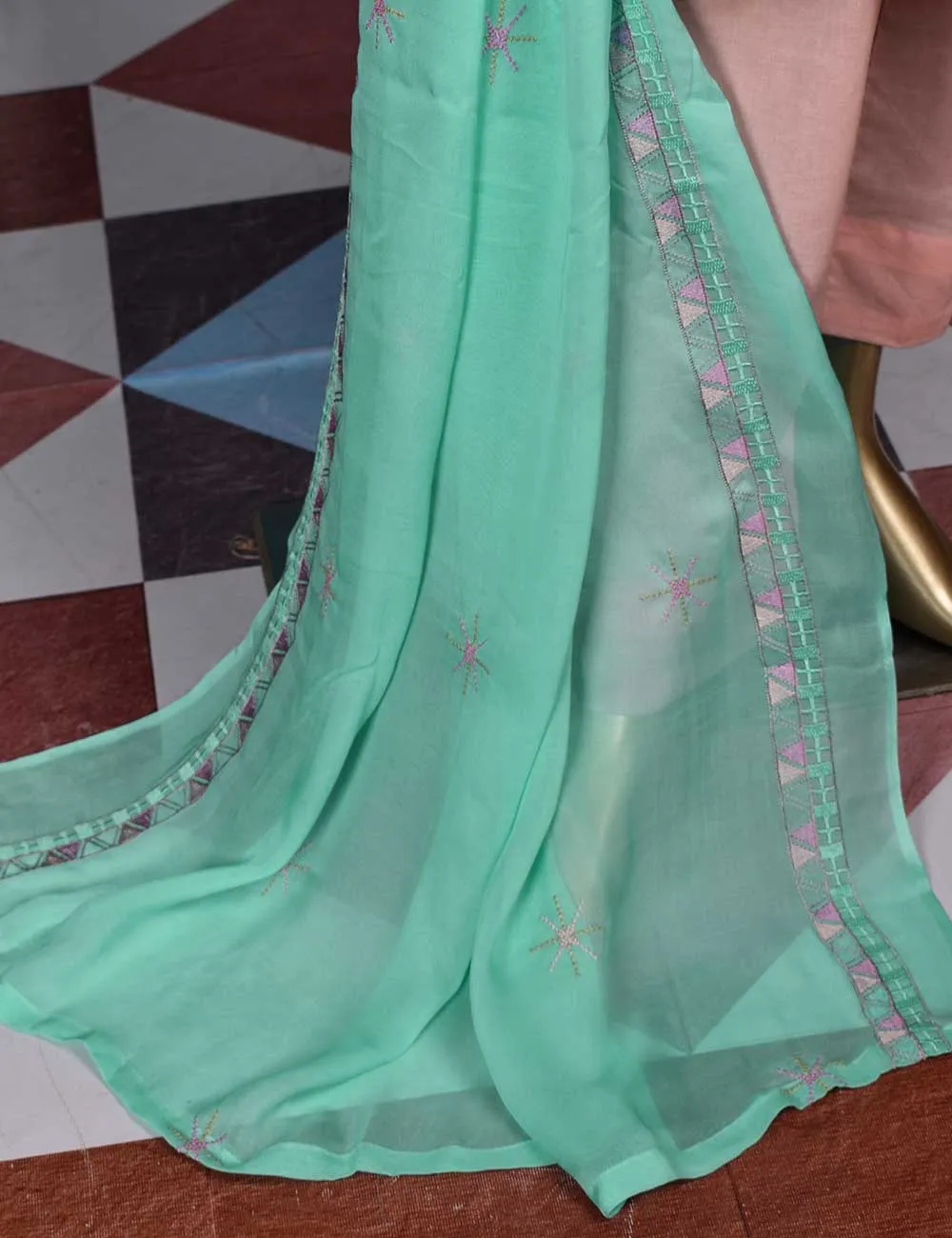 3 Pc Printed and Embroidered Cotton Dress with Embroidered Chiffon Dupatta - Frontline (CE-3A-Pink)