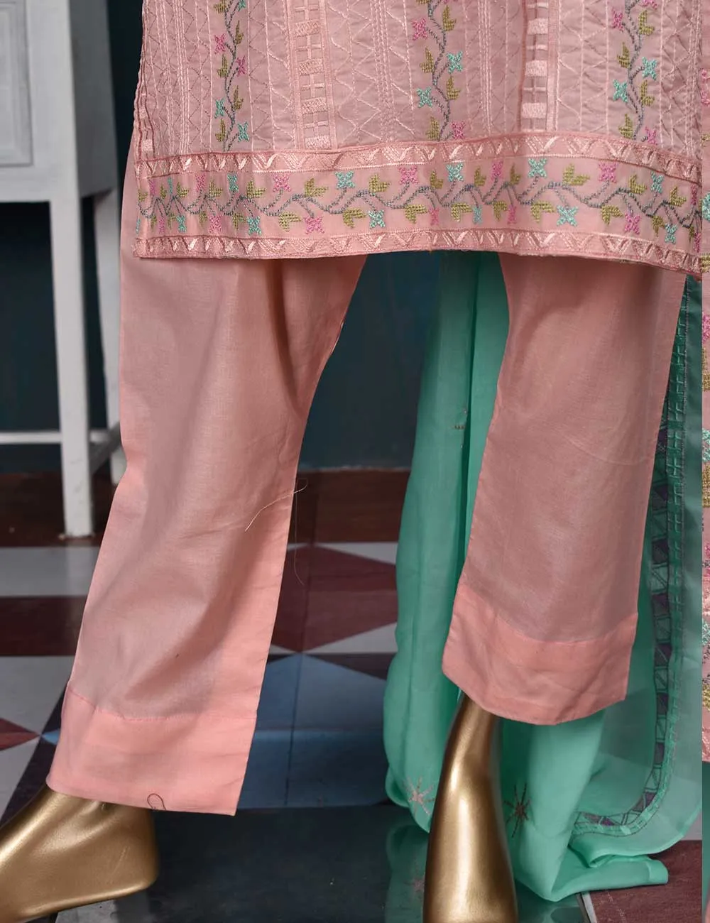 3 Pc Printed and Embroidered Cotton Dress with Embroidered Chiffon Dupatta - Frontline (CE-3A-Pink)