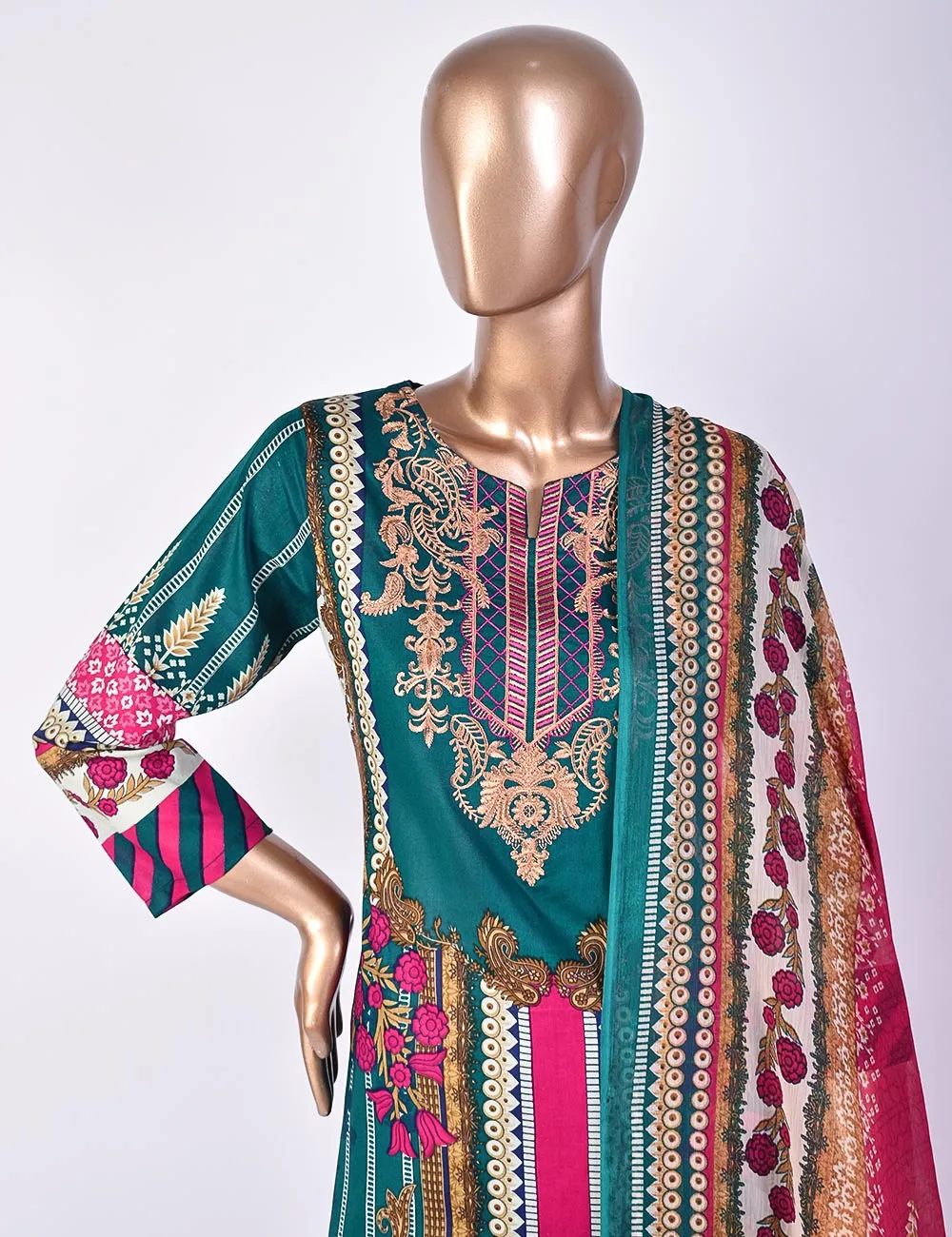3 Pc Un-stitched Embroidered Lawn - Groovy Goodness (ATL-2A-Turquoise)