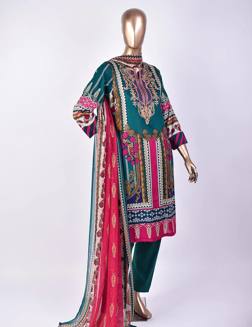 3 Pc Un-stitched Embroidered Lawn - Groovy Goodness (ATL-2A-Turquoise)