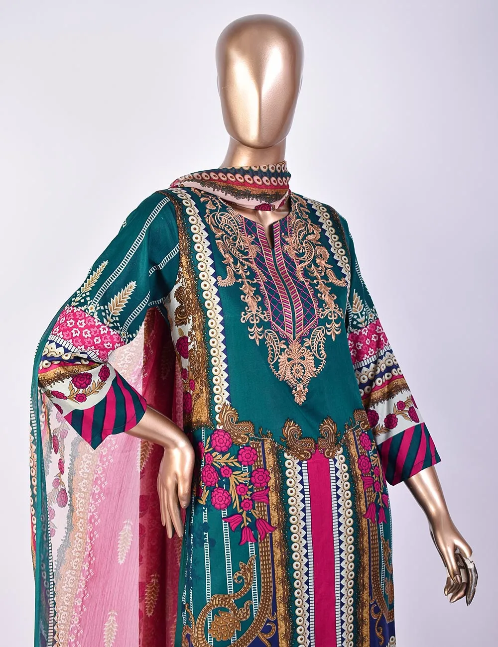 3 Pc Un-stitched Embroidered Lawn - Groovy Goodness (ATL-2A-Turquoise)
