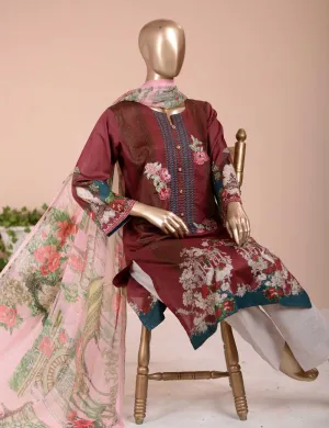 3 Pc Unstitched Lawn Embroidered Dress with Chiffon Dupatta - Summer Love (EC-6B)
