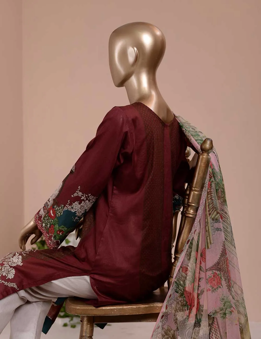 3 Pc Unstitched Lawn Embroidered Dress with Chiffon Dupatta - Summer Love (EC-6B)