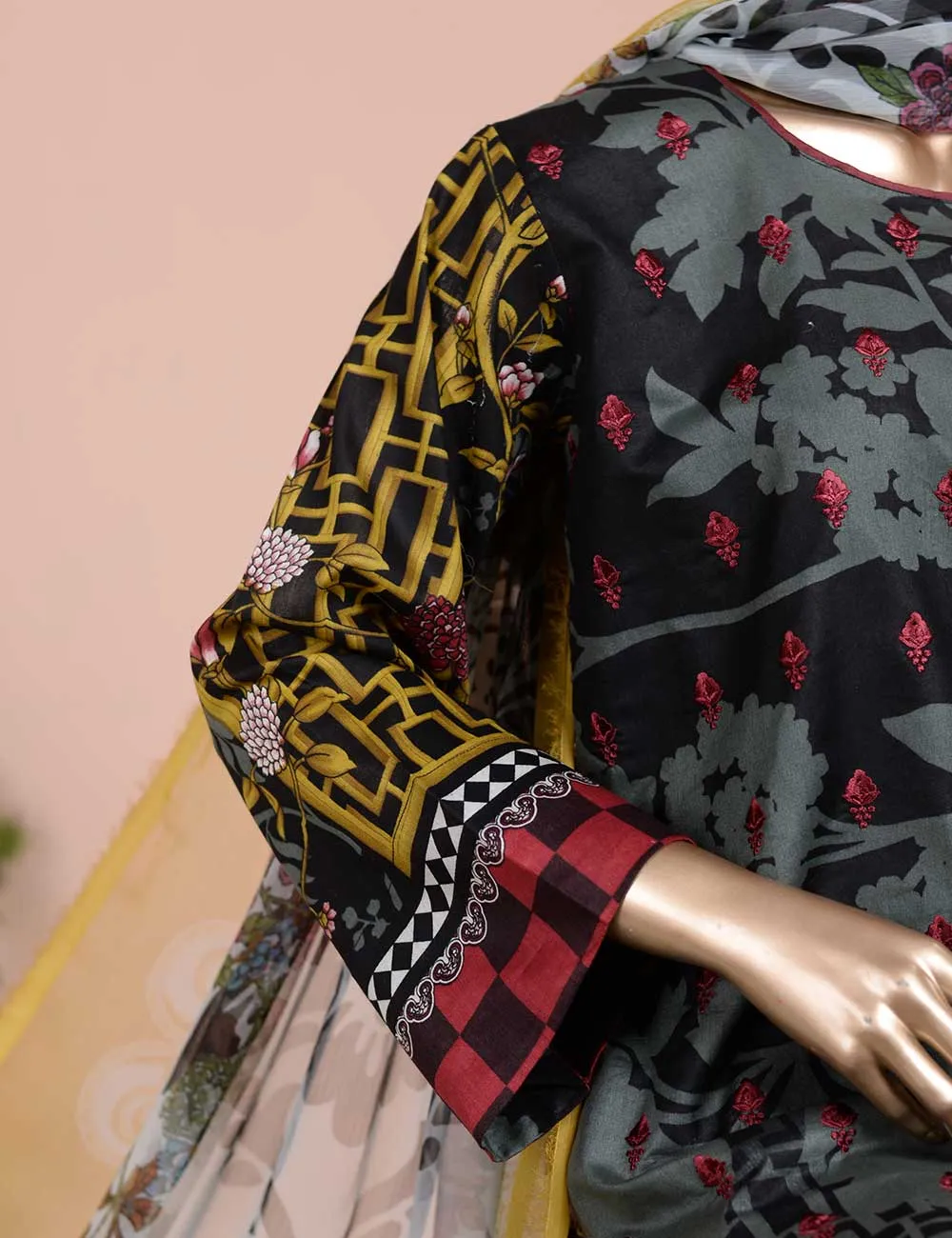 3 Pc Unstitched Lawn Embroidered Dress with Chiffon Dupatta - True Epiphany (EC-2B)
