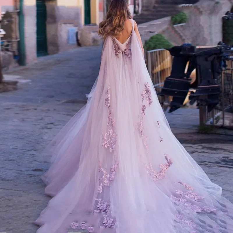 3D Flowers Light Purple Beach  Dress
