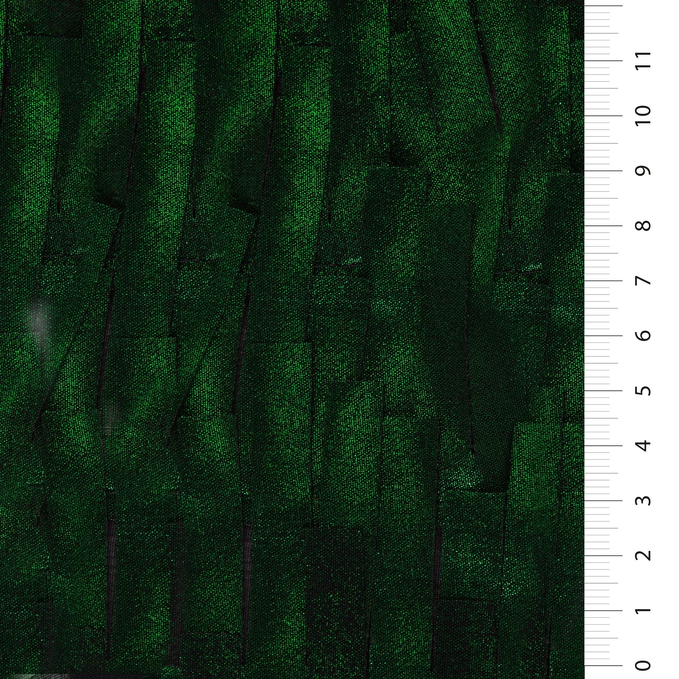 3D Fringed Design Black Base Hologram Trim Chiffon Embroidery Green Fabric