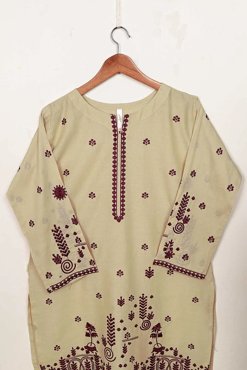 3SP-12B-Skin - 3PC COTTON EMBROIDERED Dress With Chiffon Embroidered Dupatta