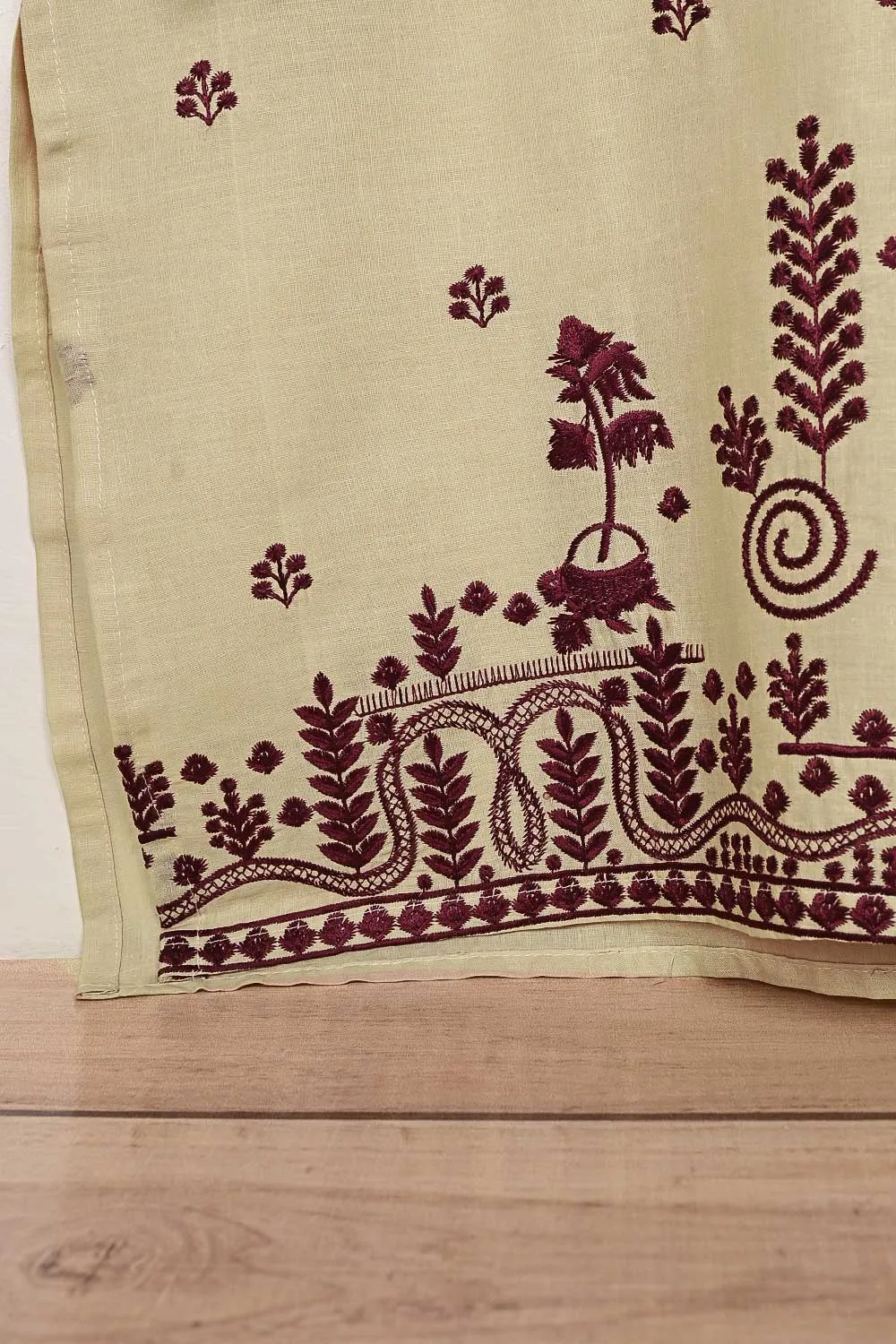 3SP-12B-Skin - 3PC COTTON EMBROIDERED Dress With Chiffon Embroidered Dupatta