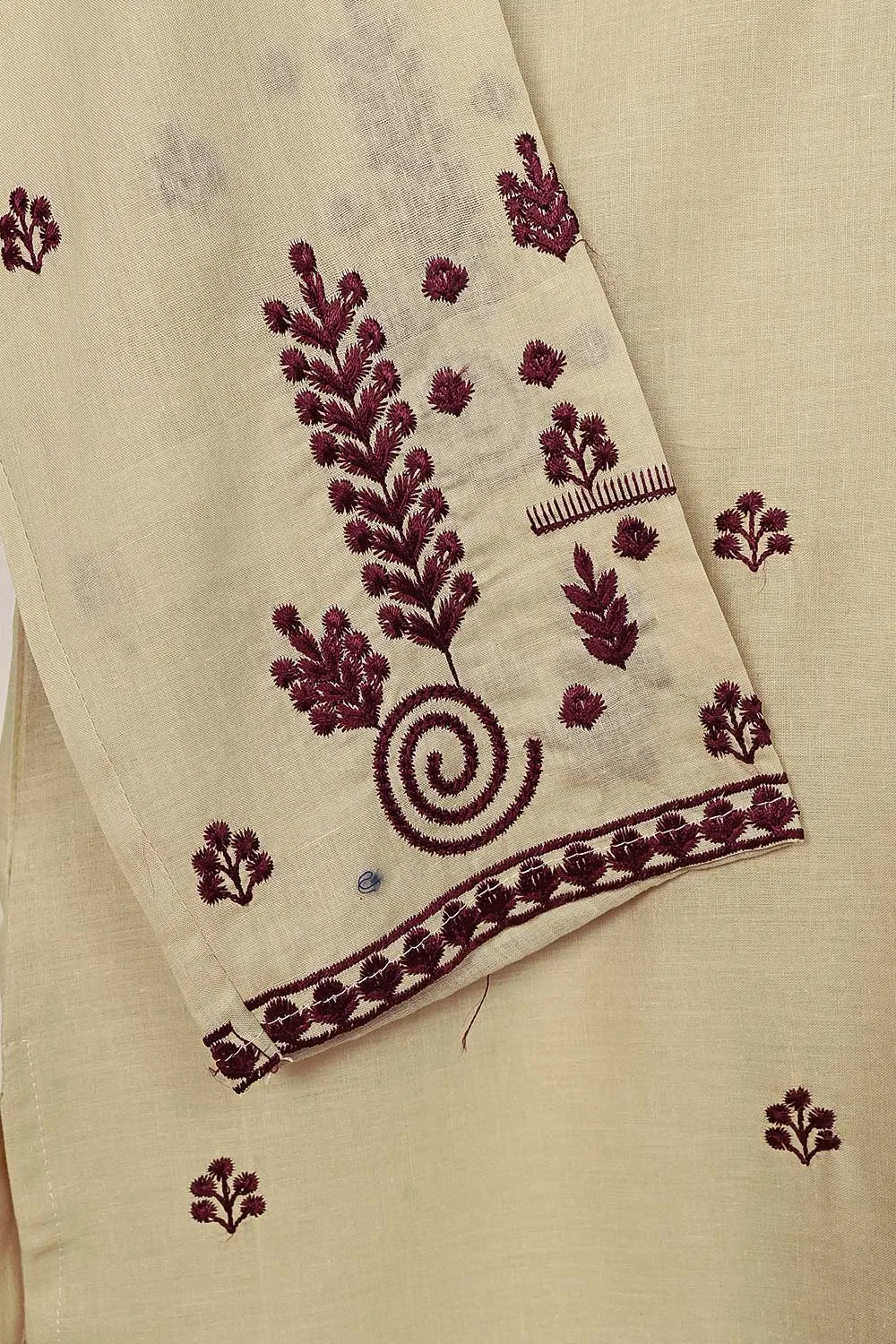 3SP-12B-Skin - 3PC COTTON EMBROIDERED Dress With Chiffon Embroidered Dupatta