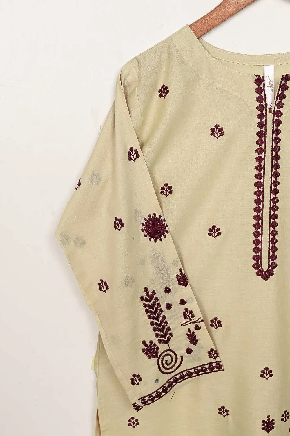 3SP-12B-Skin - 3PC COTTON EMBROIDERED Dress With Chiffon Embroidered Dupatta