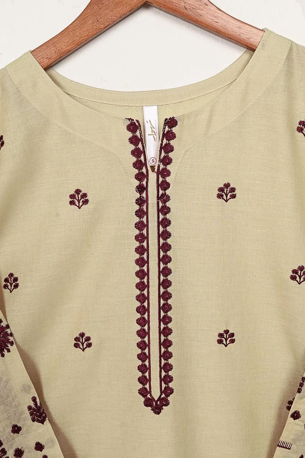 3SP-12B-Skin - 3PC COTTON EMBROIDERED Dress With Chiffon Embroidered Dupatta