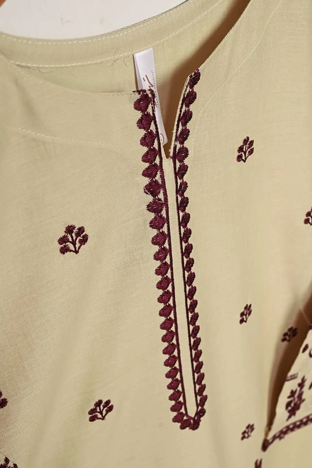 3SP-12B-Skin - 3PC COTTON EMBROIDERED Dress With Chiffon Embroidered Dupatta