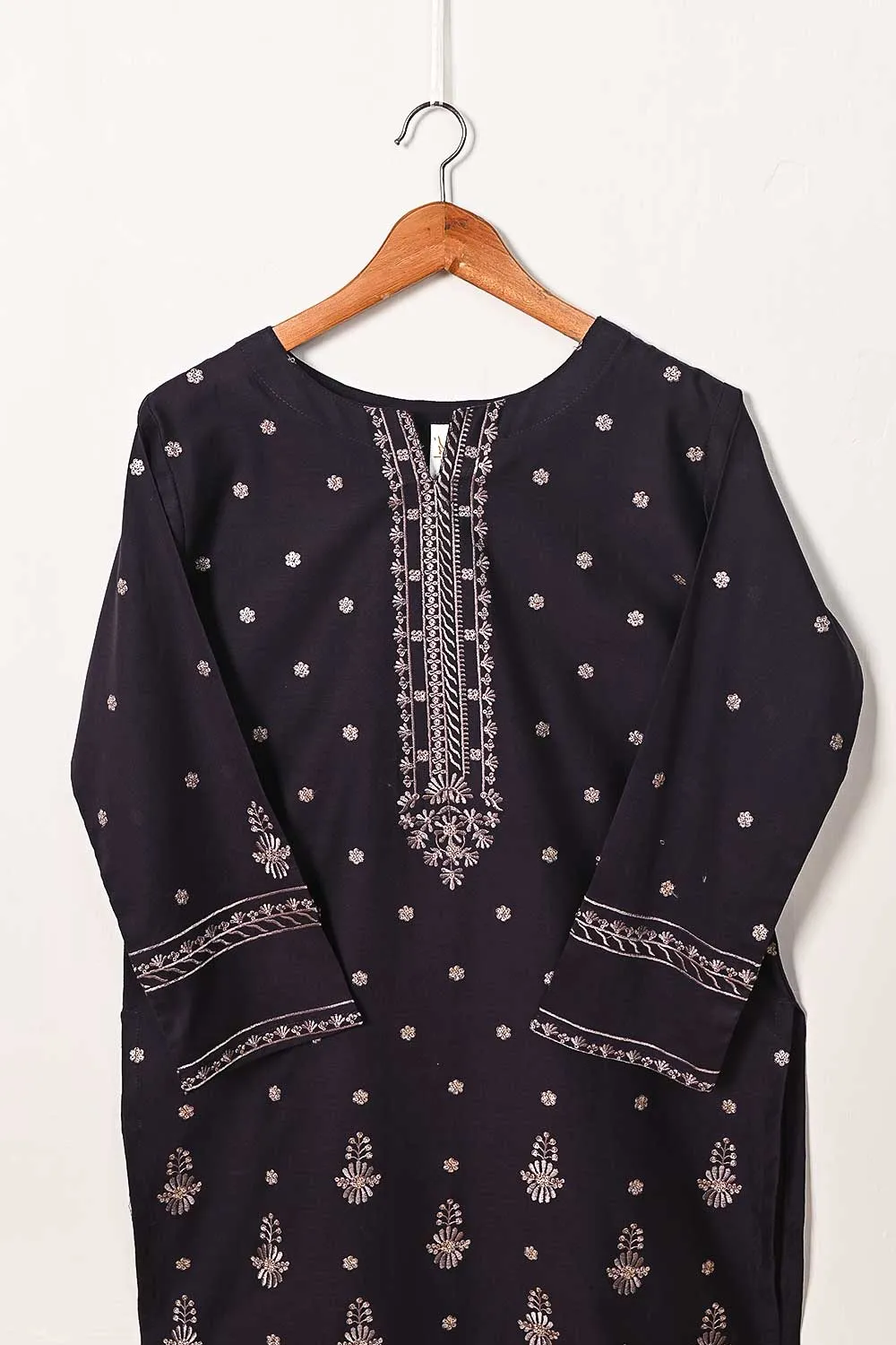 3SP-15B-DarkPurple - 3PC COTTON EMBROIDERED Dress With Chiffon Embroidered Dupatta