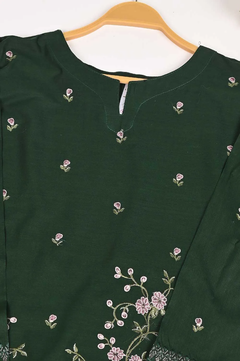 3SP-18A-Green - 3PC COTTON EMBROIDERED Dress With Chiffon Embroidered Dupatta