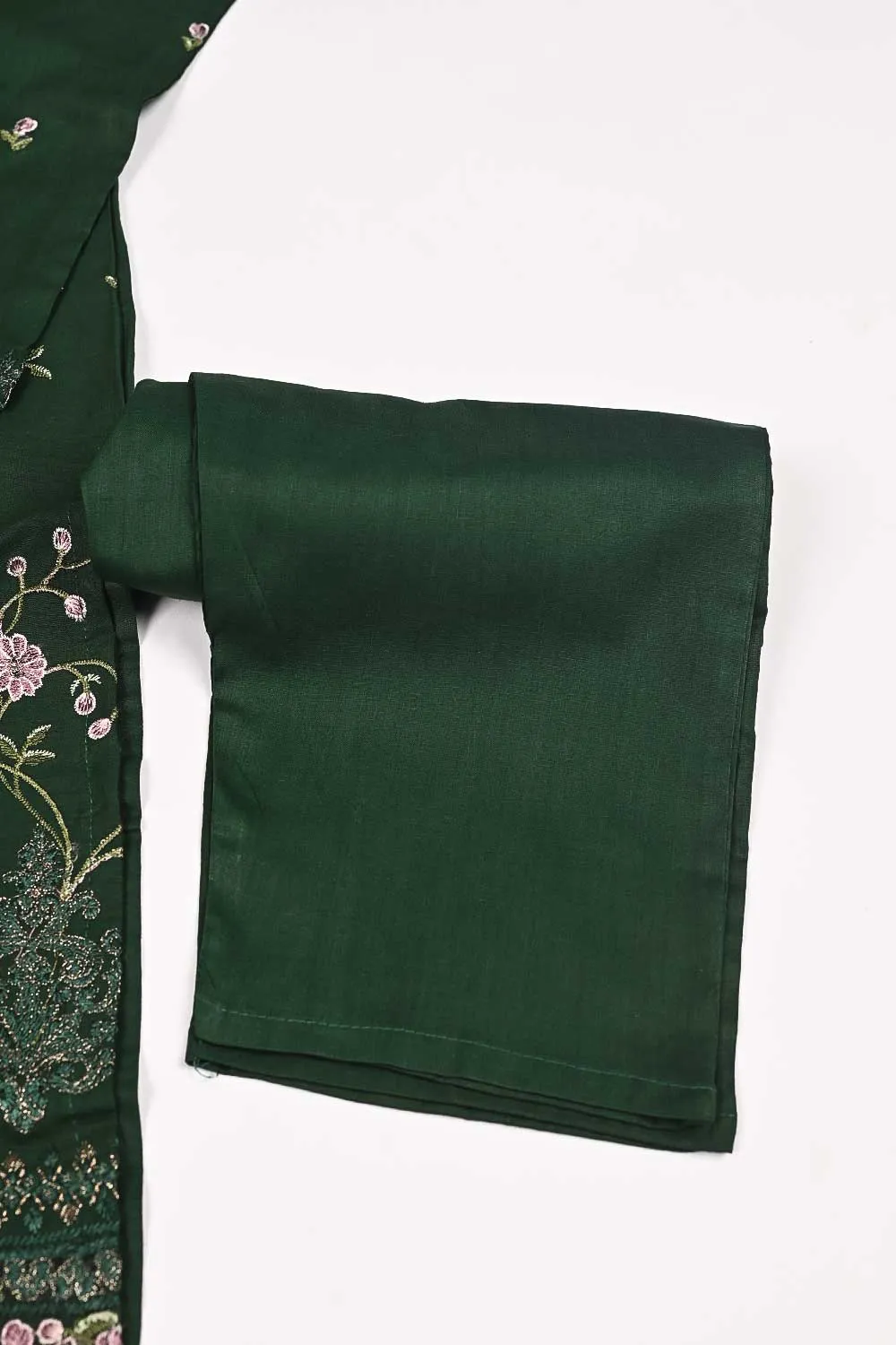 3SP-18A-Green - 3PC COTTON EMBROIDERED Dress With Chiffon Embroidered Dupatta