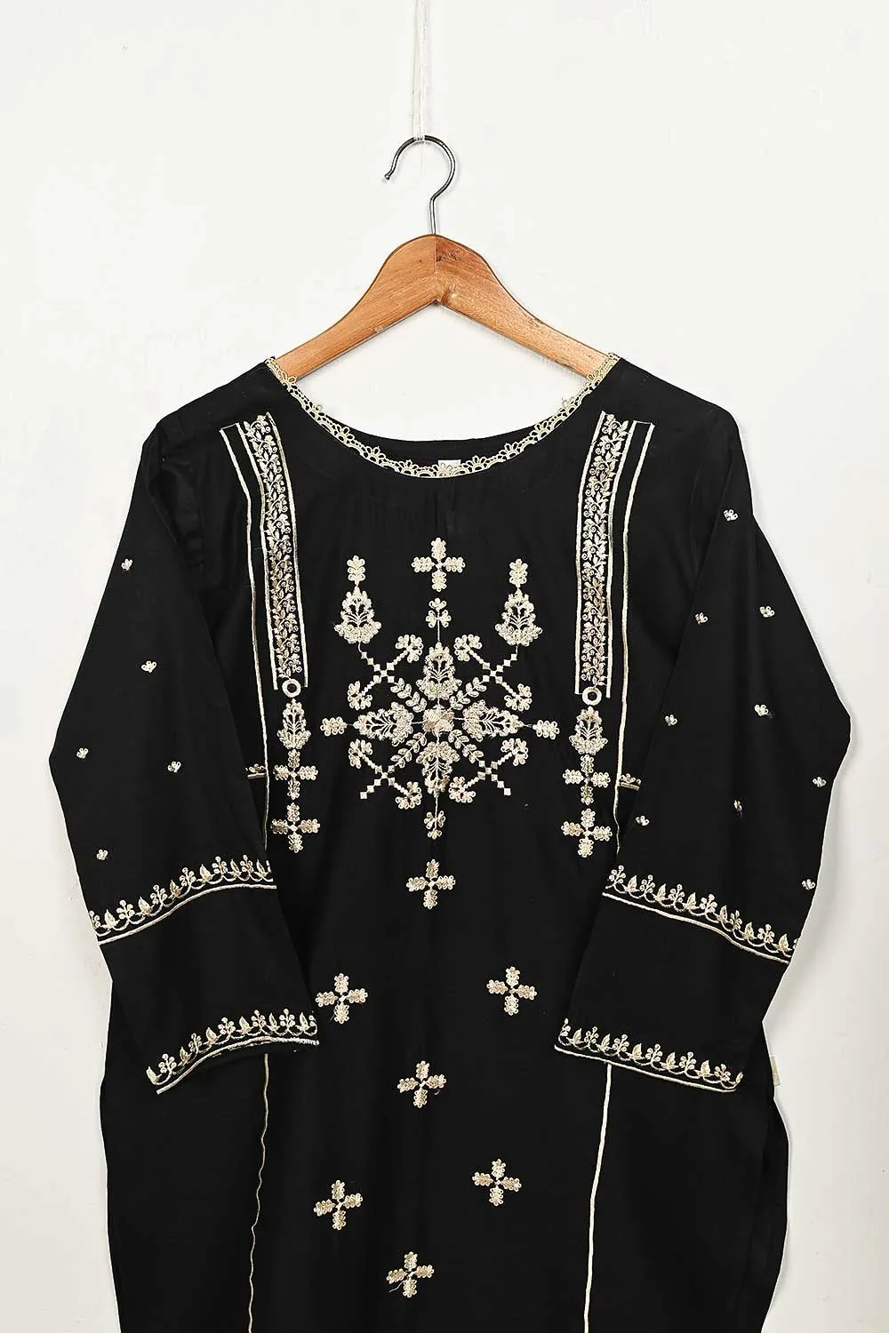 3SP-4C-BLACK - 3PC CAMBRIC EMBROIDERED Dress With Chiffon Embroidered Dupatta