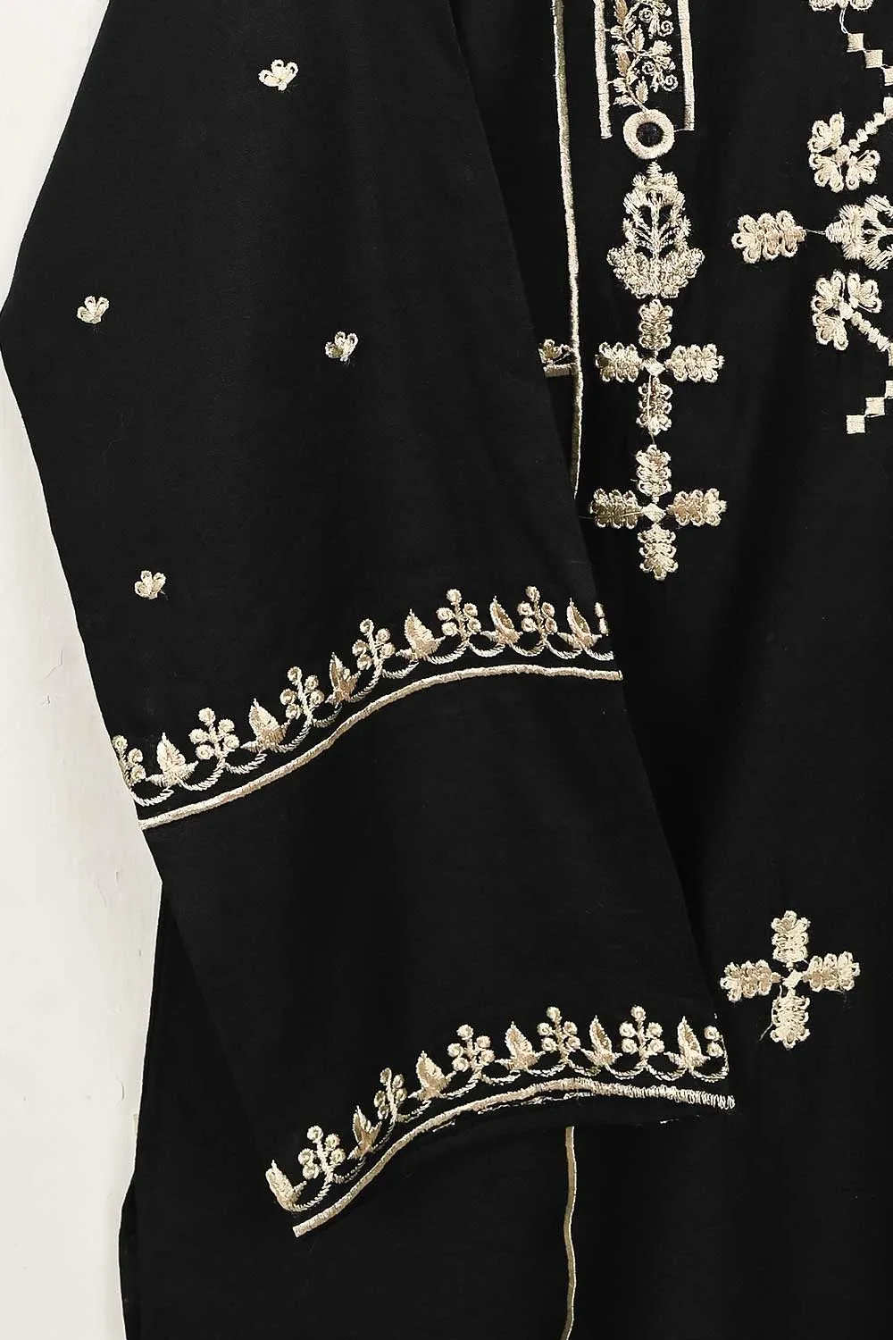 3SP-4C-BLACK - 3PC CAMBRIC EMBROIDERED Dress With Chiffon Embroidered Dupatta