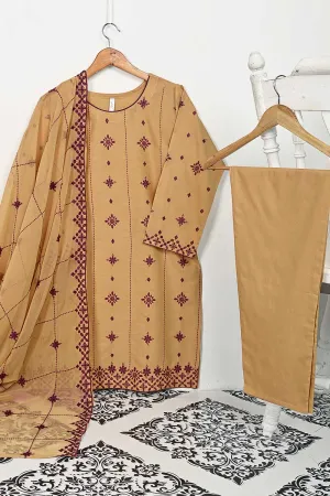 3SP-6A-SKIN - 3PC COTTON EMBROIDERED Dress With Chiffon Embroidered Dupatta