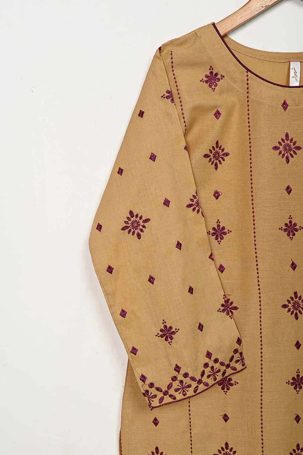 3SP-6A-SKIN - 3PC COTTON EMBROIDERED Dress With Chiffon Embroidered Dupatta