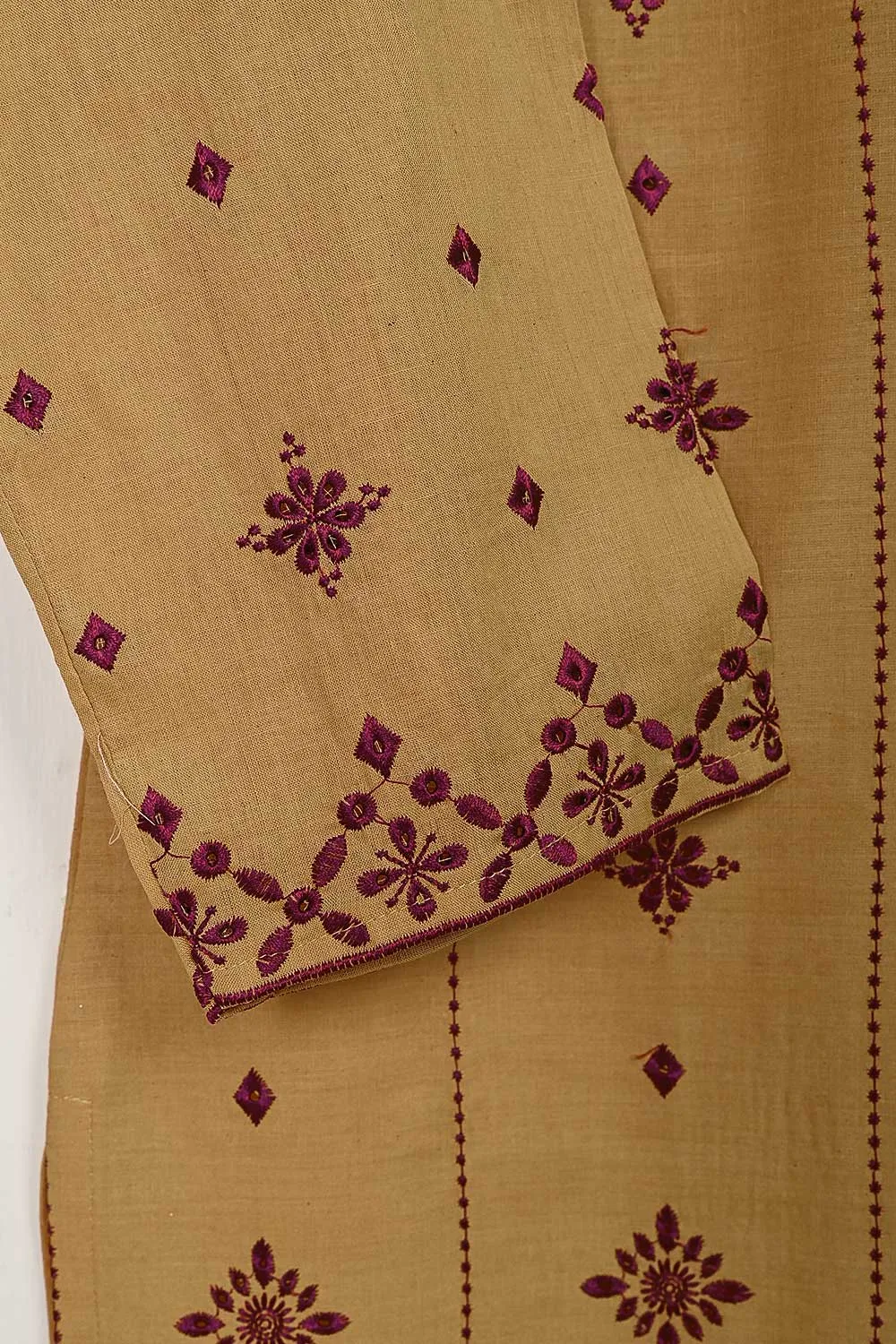 3SP-6A-SKIN - 3PC COTTON EMBROIDERED Dress With Chiffon Embroidered Dupatta