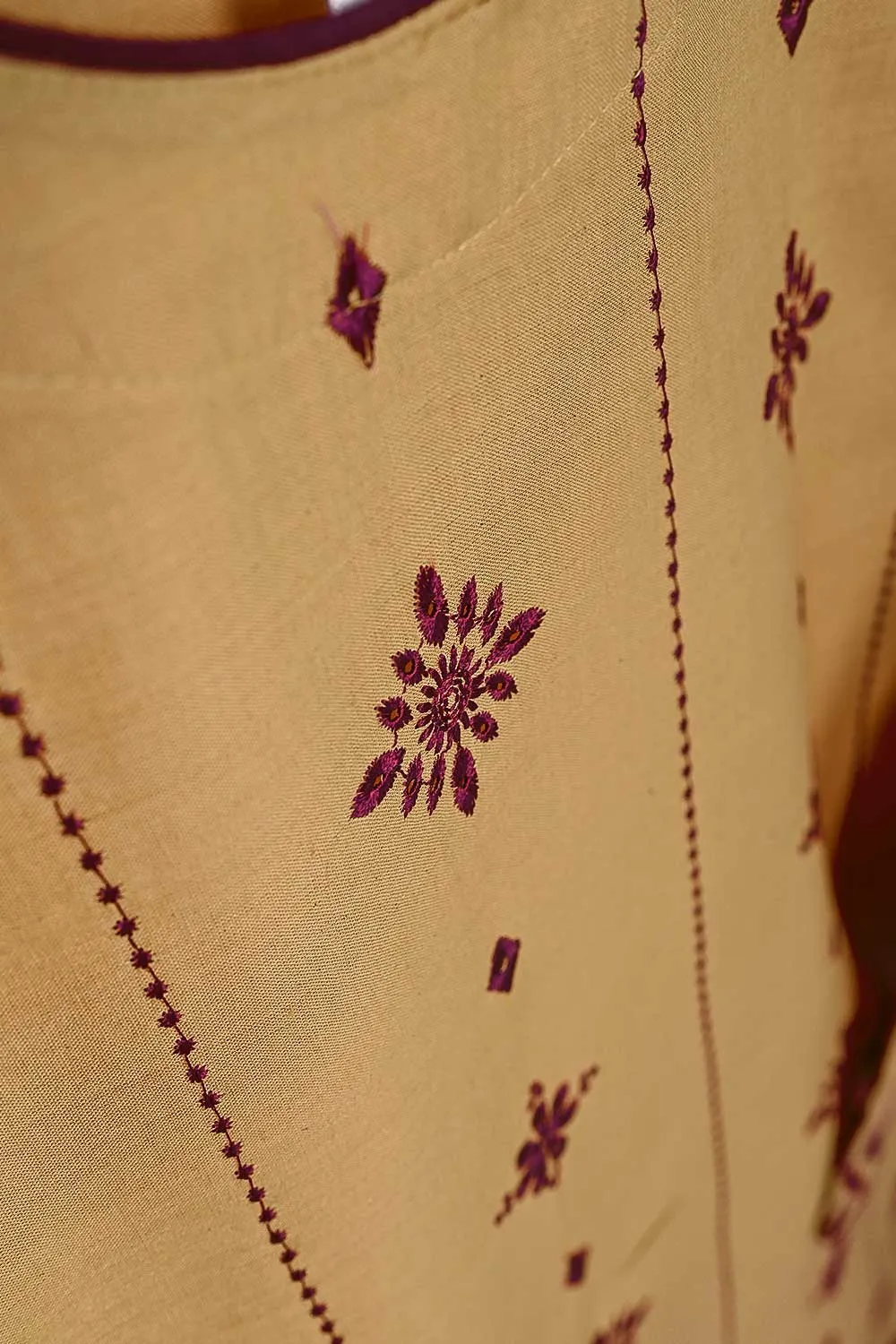 3SP-6A-SKIN - 3PC COTTON EMBROIDERED Dress With Chiffon Embroidered Dupatta