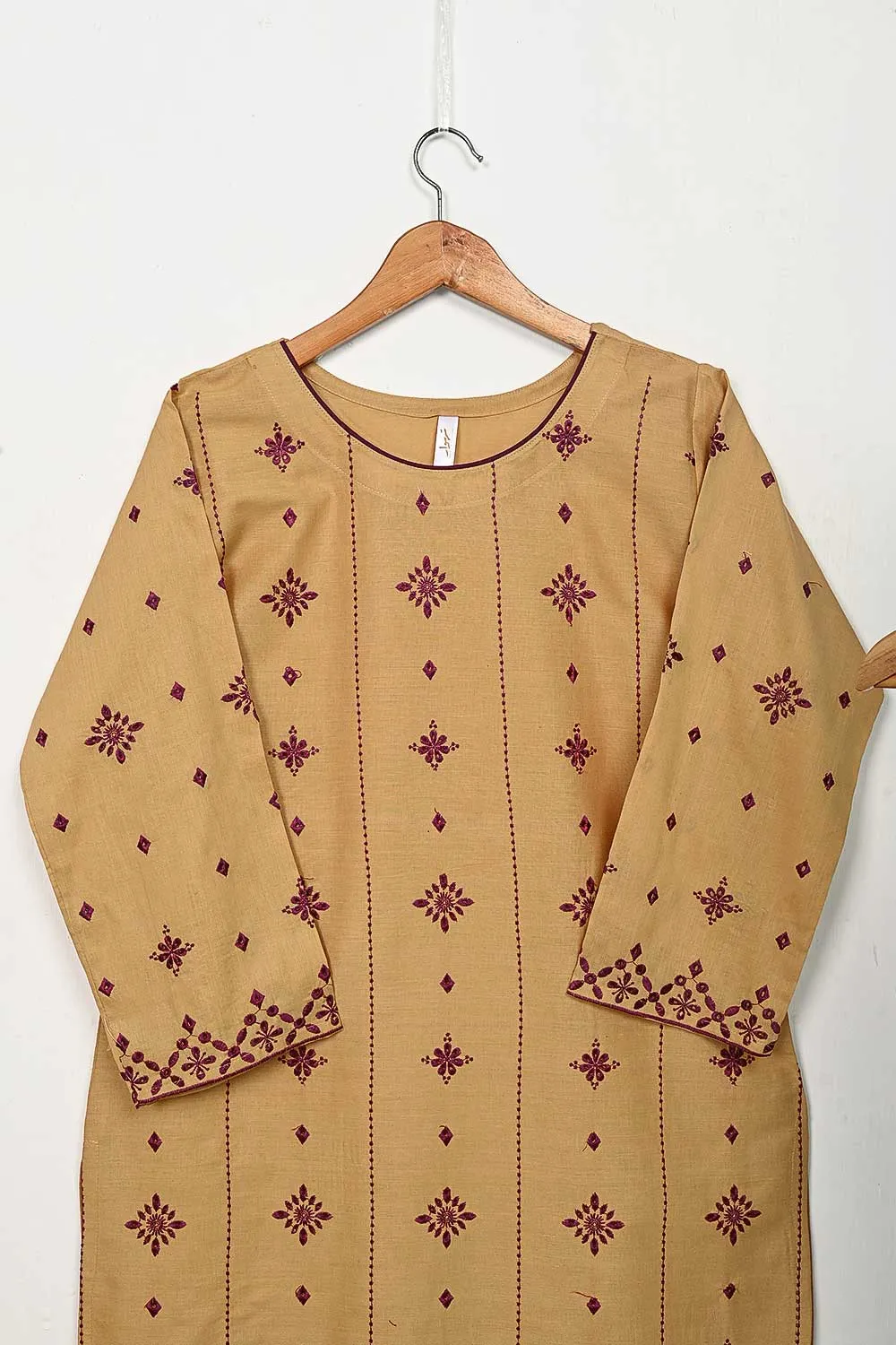 3SP-6A-SKIN - 3PC COTTON EMBROIDERED Dress With Chiffon Embroidered Dupatta