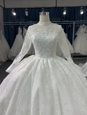 #707 Halter Top Grown Ball Long Sleeve  Weddind Dress