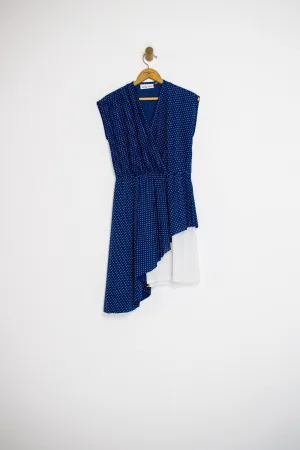 80’s BLUE AND WHITE POLKA DOT DRESS / MEDIUM