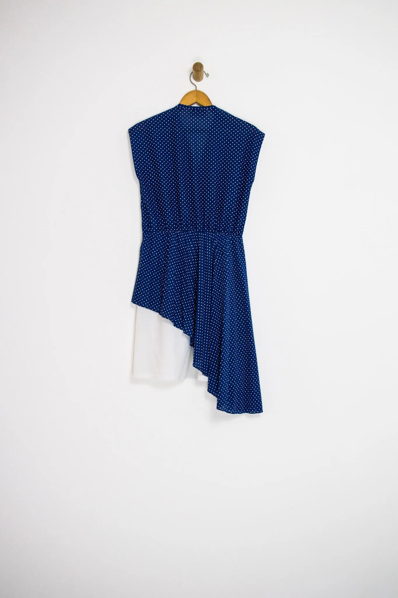80’s BLUE AND WHITE POLKA DOT DRESS / MEDIUM