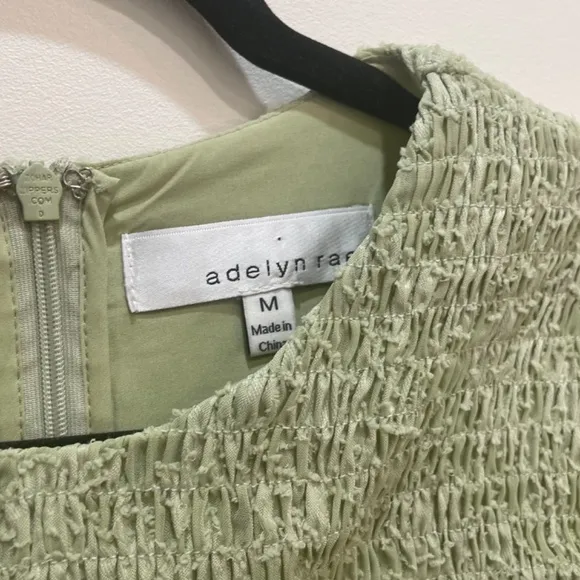 Adelyn Rae Chiffon Smocked Mini Dress puff Sleeve Babydoll Green Medium