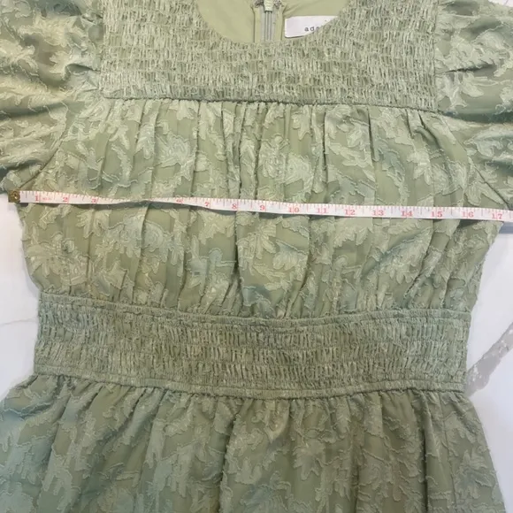 Adelyn Rae Chiffon Smocked Mini Dress puff Sleeve Babydoll Green Medium