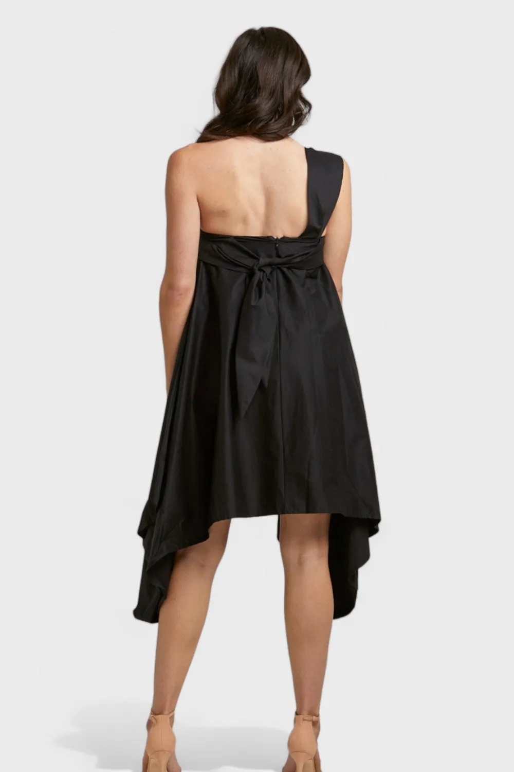 Adora Black Asymmetric One-Shoulder Dress