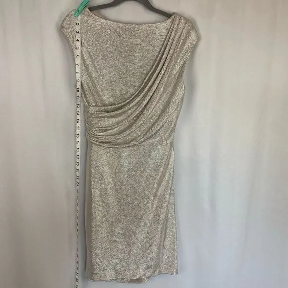 Alex Marie Women's Ruched Silver Metallic Jersey Knee length Dress Women’s 10 Fo
