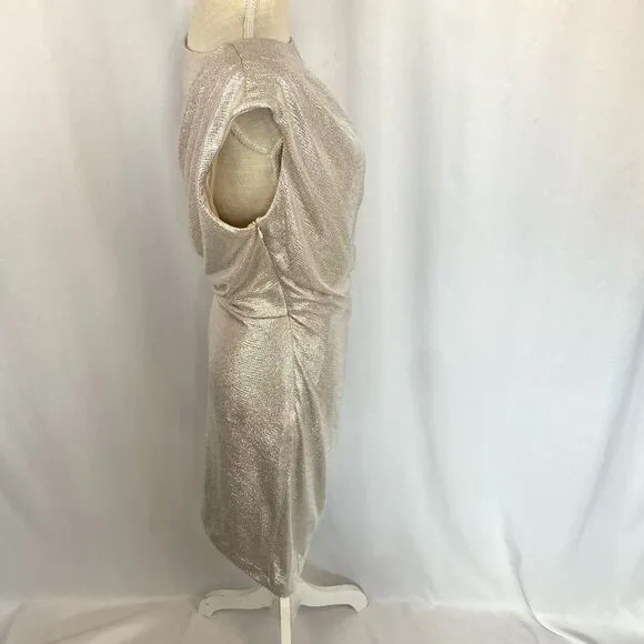 Alex Marie Women's Ruched Silver Metallic Jersey Knee length Dress Women’s 10 Fo