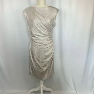 Alex Marie Women's Ruched Silver Metallic Jersey Knee length Dress Women’s 10 Fo