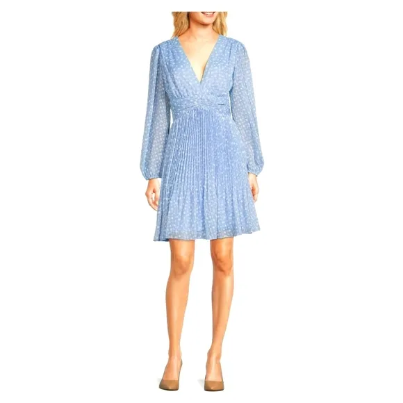 Alex MarieMia Long Sleeve V-Neck Foil Chiffon Dress sz 6