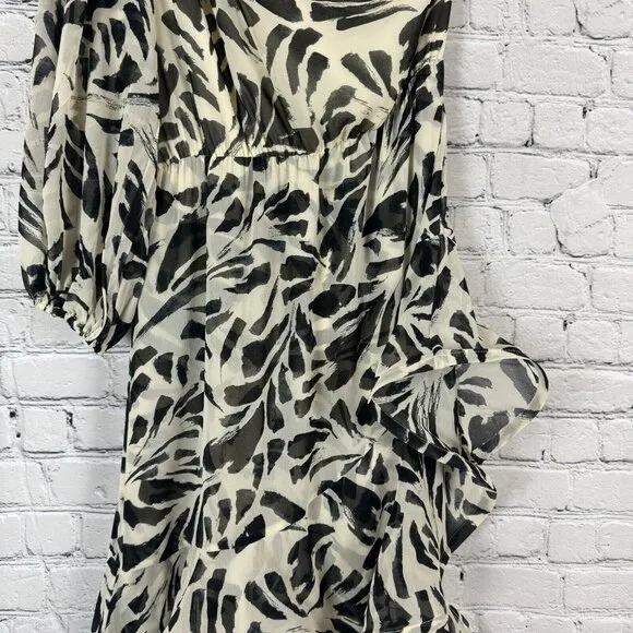Alexis x Target Botanical One Shoulder Black White Ruffle Chiffon Dress Women S