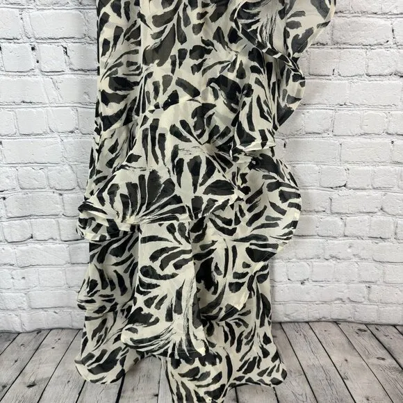 Alexis x Target Botanical One Shoulder Black White Ruffle Chiffon Dress Women S