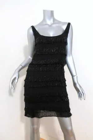 Alice   Olivia Dress Gabby Black Beaded Silk Size Medium Draped-Back Mini