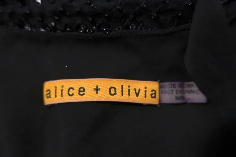 Alice   Olivia Dress Gabby Black Beaded Silk Size Medium Draped-Back Mini
