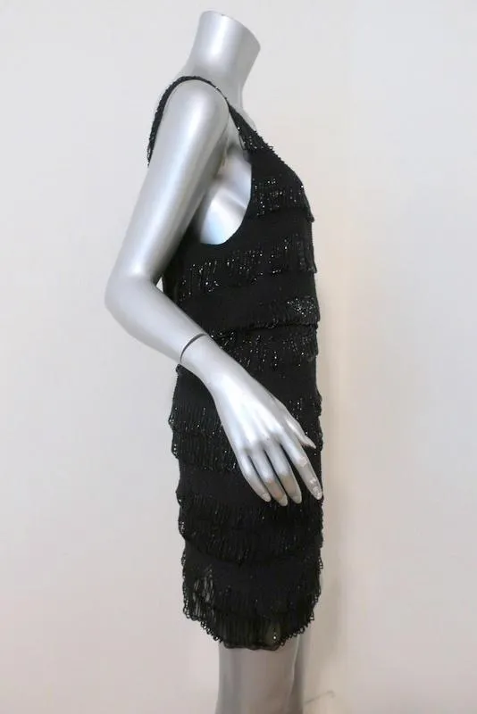 Alice   Olivia Dress Gabby Black Beaded Silk Size Medium Draped-Back Mini