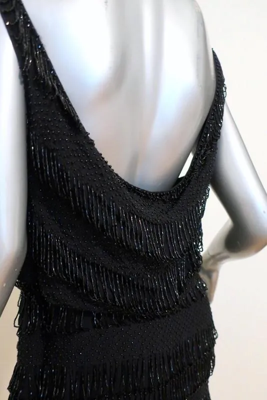 Alice   Olivia Dress Gabby Black Beaded Silk Size Medium Draped-Back Mini