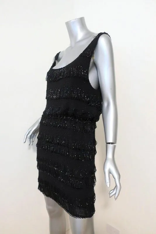 Alice   Olivia Dress Gabby Black Beaded Silk Size Medium Draped-Back Mini