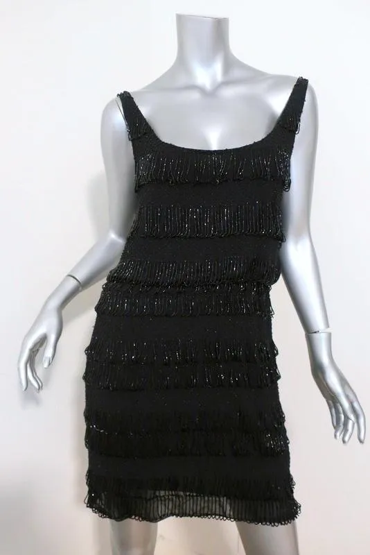 Alice   Olivia Dress Gabby Black Beaded Silk Size Medium Draped-Back Mini