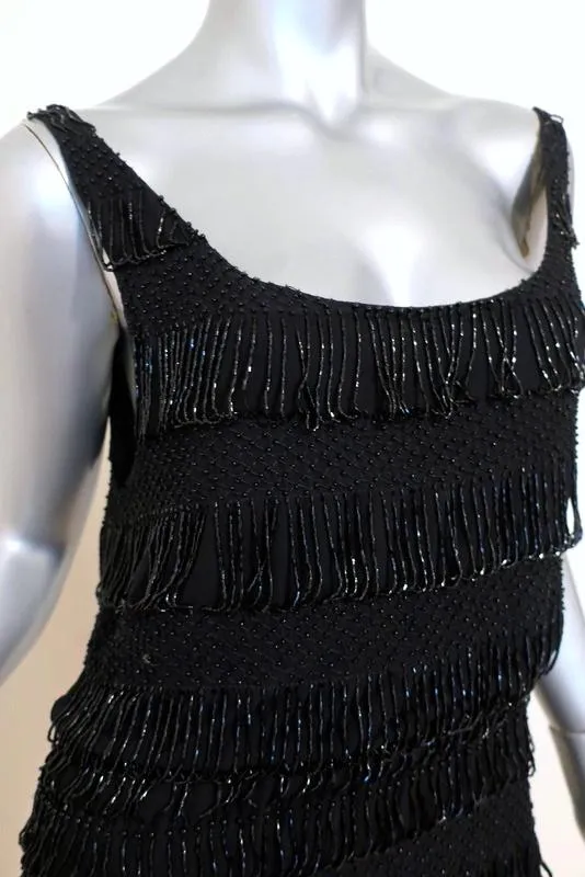 Alice   Olivia Dress Gabby Black Beaded Silk Size Medium Draped-Back Mini