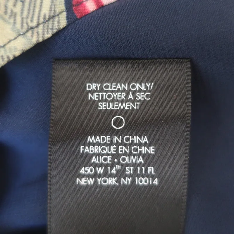 Alice   Olivia Open-Back Dress Reena Navy Draped Floral Print Matte Satin Size 4