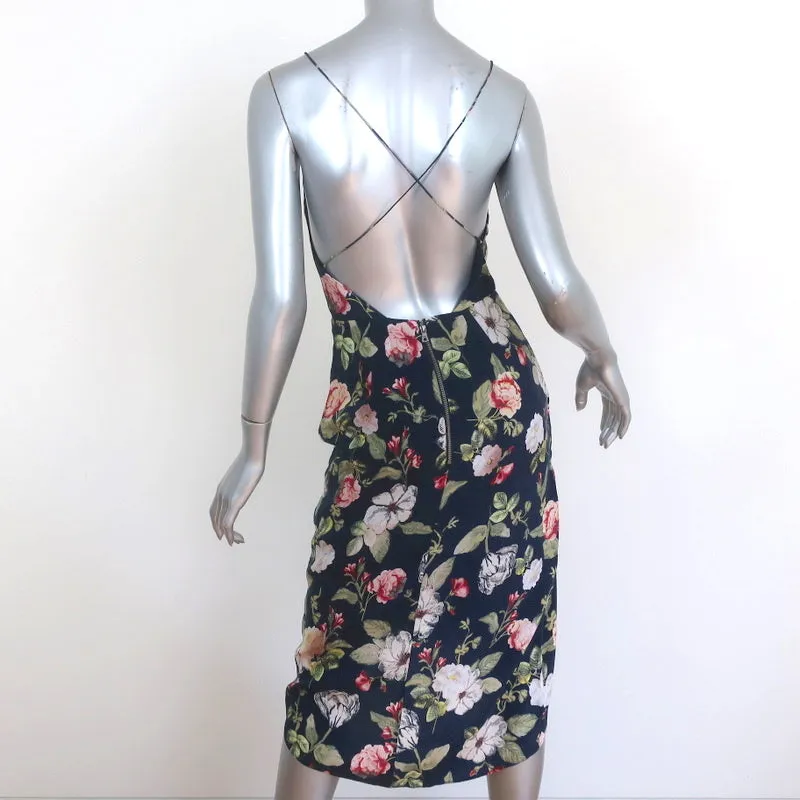 Alice   Olivia Open-Back Dress Reena Navy Draped Floral Print Matte Satin Size 4