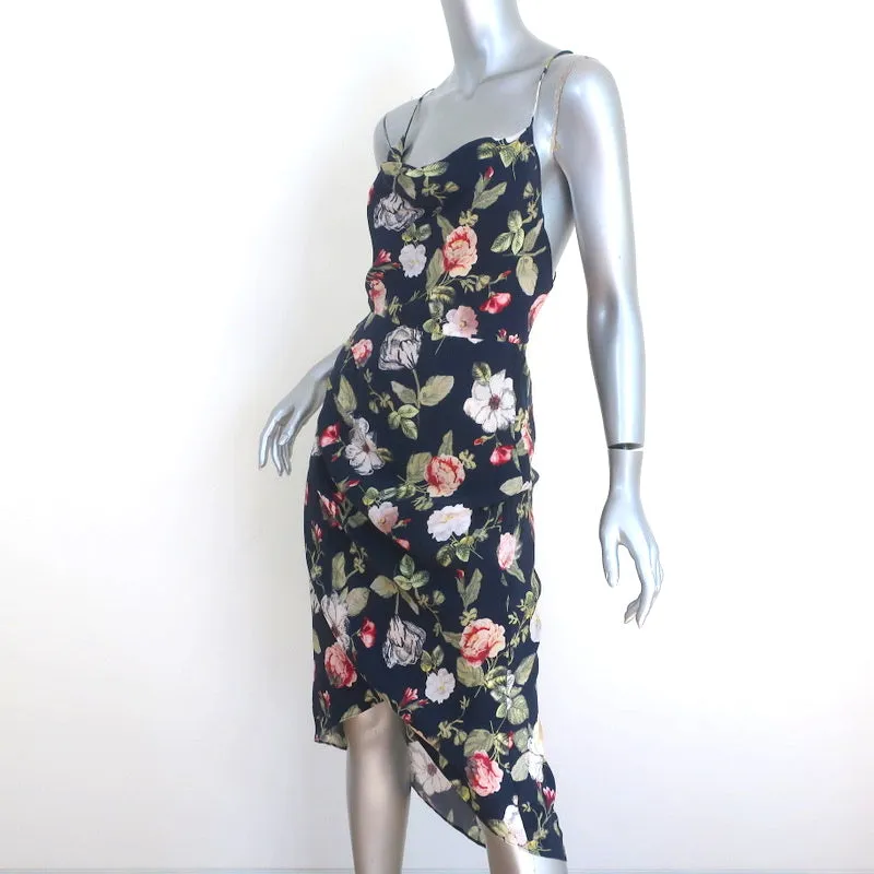 Alice   Olivia Open-Back Dress Reena Navy Draped Floral Print Matte Satin Size 4