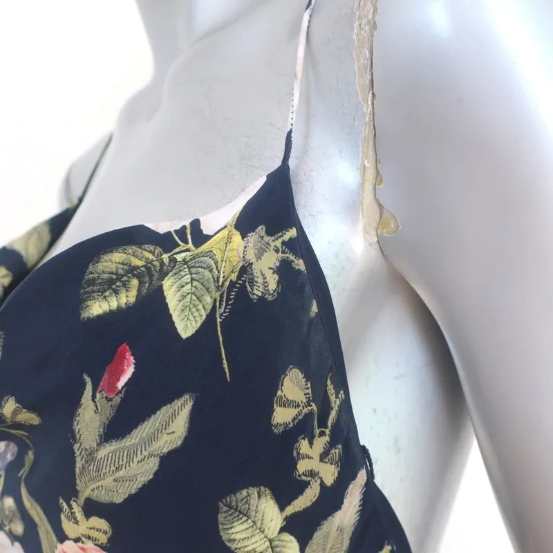 Alice   Olivia Open-Back Dress Reena Navy Draped Floral Print Matte Satin Size 4