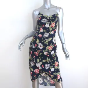 Alice   Olivia Open-Back Dress Reena Navy Draped Floral Print Matte Satin Size 4